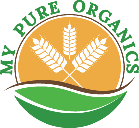 My Pure Organics logo featuring a green leaf design symbolizing natural, healthy, and sustainable living.