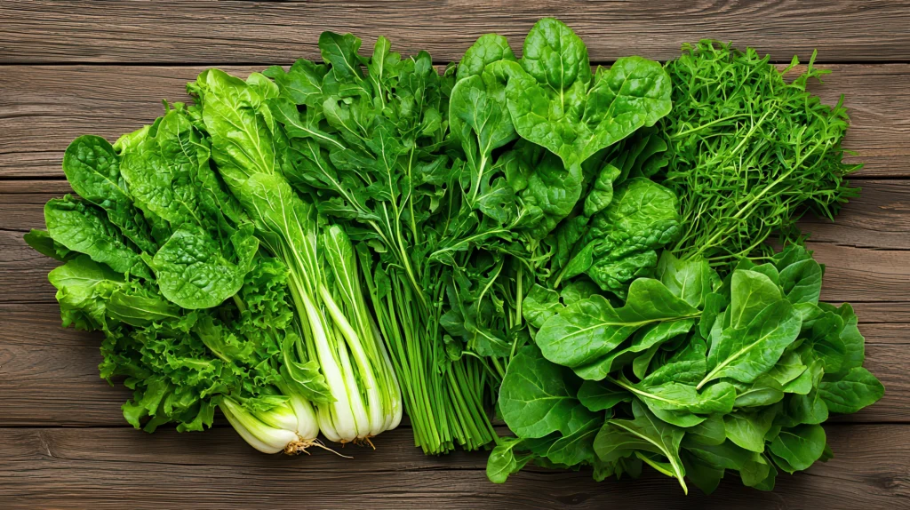 Fresh spinach, bok choy, and detox-friendly leafy greens for reversing fatty liver