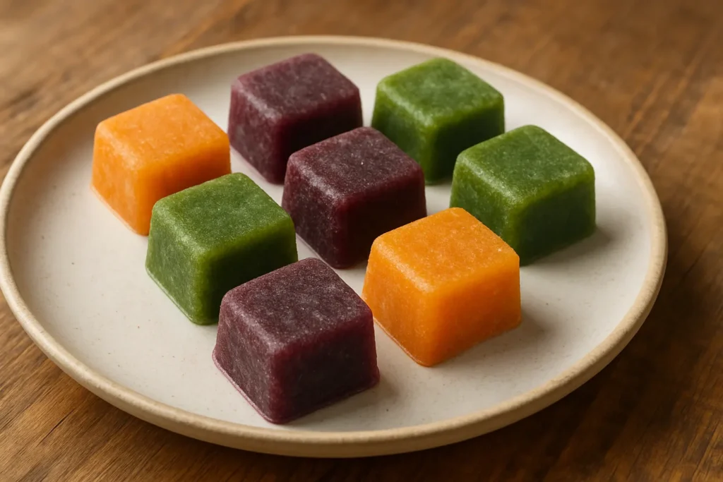 Frozen homemade baby food cubes for easy organic meal prep