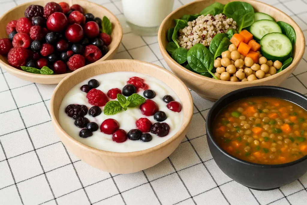 Example of a clean eating plate with immune-boosting foods