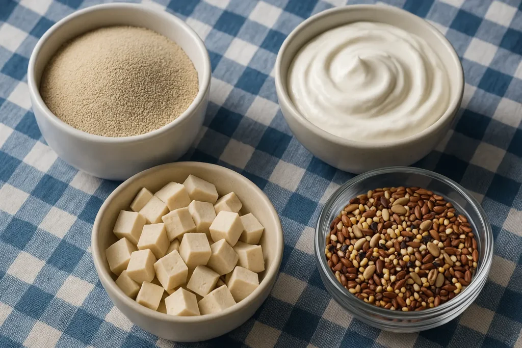 Clean protein toppings for pasta: yogurt, tofu, nutritional yeast